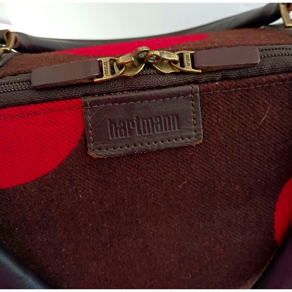 Hartman Luxe Collection Weekender Travel Bag Brown / Red Polka Dots Leather Trim - Picture 2 of 12